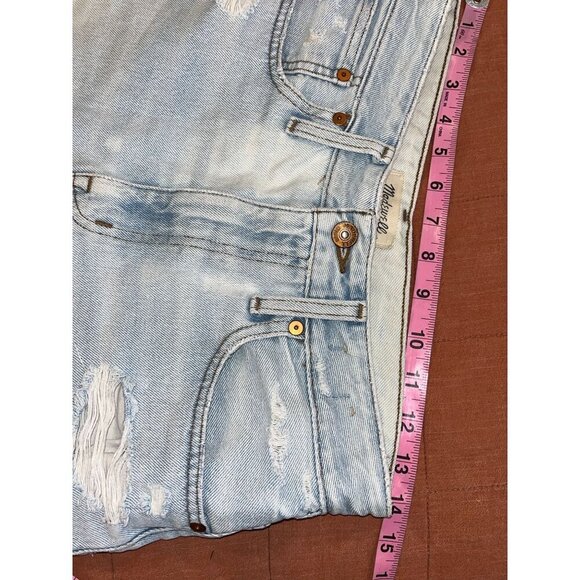 Madewell Womens High-Rise Distressed Denim Shorts Light Wash Frayed Hem Size 28 - Picture 4 of 8